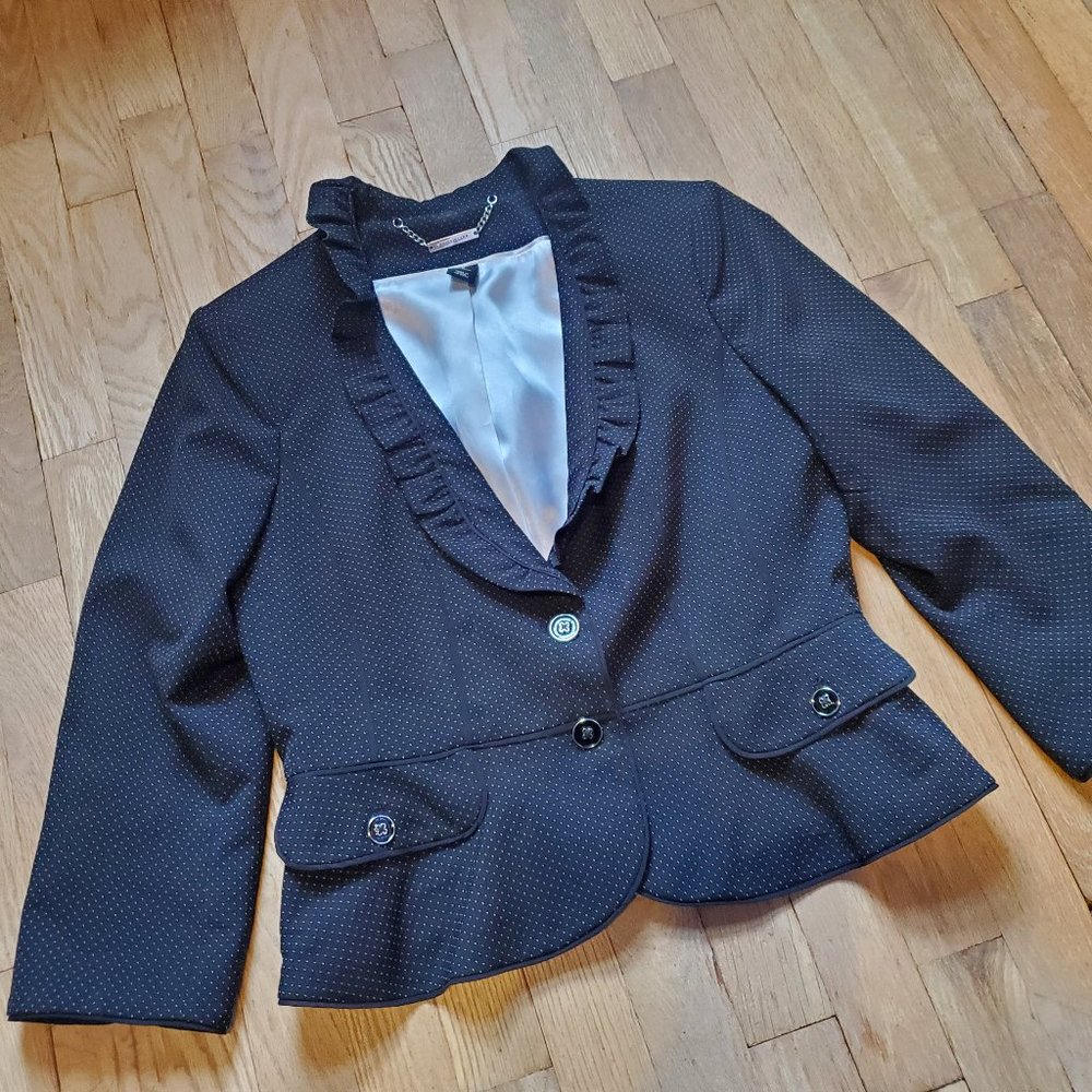 White House Black Market Polka Dot 3/4 Sleeve Ruffle Blazer Jacket WHBM